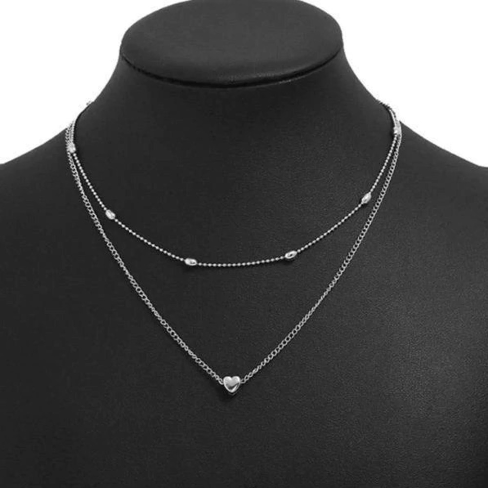 Love Mini Heart Charm Design Silver Finish Dainty 2 Strand Rooh Necklace NWOT